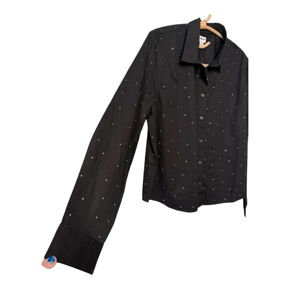 J. Crew ** Hotfix Jeweled Rhinestone Black Button Down Shirt NEW Medium CC968 - Picture 6 of 14